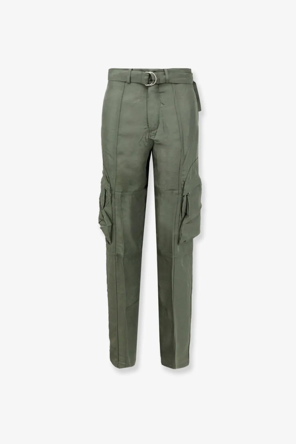 The Frankie Shop women’s kelly fluid olive green cargo trousers feature multiple pockets and a belt looped through the waistband