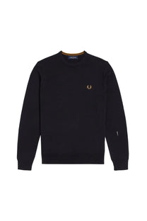 Black fred perry sweatshirt with gold laurel wreath logo and matching gold collar trim from fred perry men’s jersey blue collection