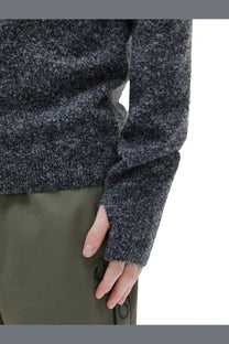 Fred Perry men’s jersey blue dark gray heathered knit sweater with textured fuzzy fabric and ribbed cuffs