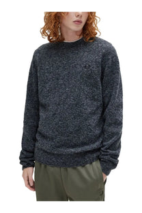 Fred Perry men’s dark gray heathered knit sweater with textured pattern and embroidered logo on the chest