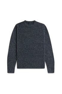 Fred Perry men’s jersey blue dark gray heathered knit sweater with classic crew neck and ribbed cuffs