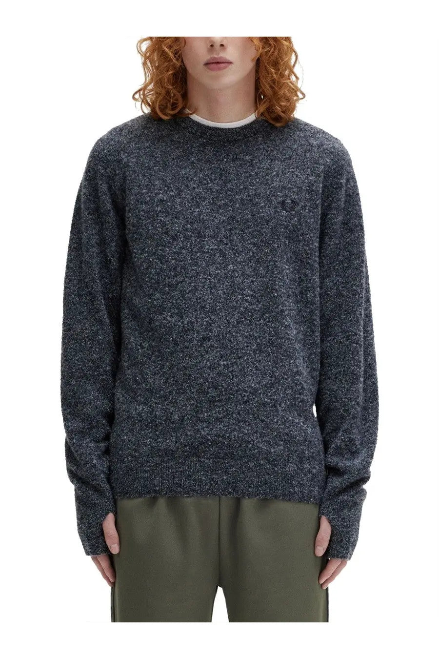 Fred Perry men’s jersey blue dark blue heathered knit sweater with subtle textured pattern and ribbed cuffs