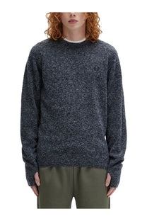 Fred Perry men’s jersey blue dark blue heathered knit sweater with subtle textured pattern and ribbed cuffs