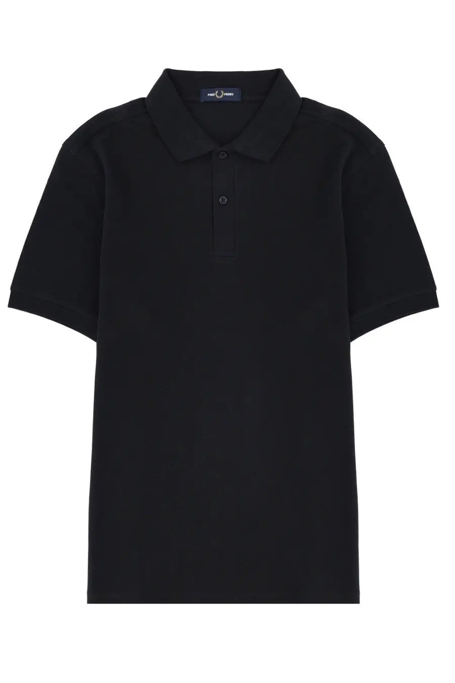 Black Fred Perry men’s polo shirt with classic collar and short sleeves shown from the front for casual wear