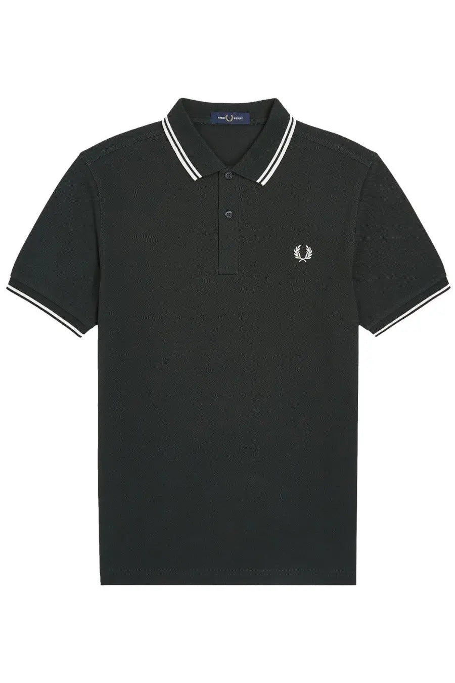Fred Perry men’s black polo shirt with white trim and embroidered laurel logo perfect for casual wear