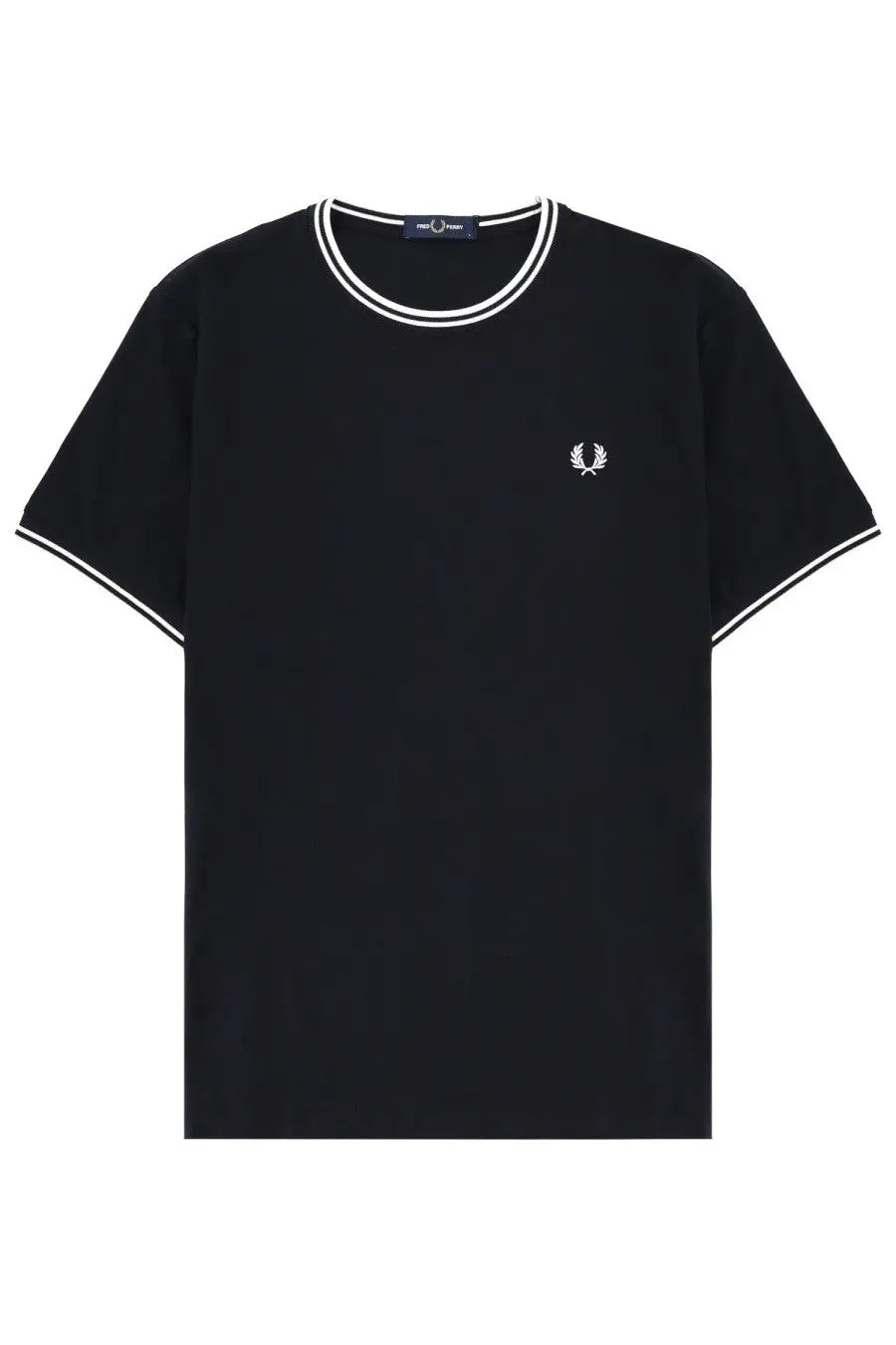Fred Perry men shirt blue black T-shirt with white trim and embroidered laurel wreath logo on chest
