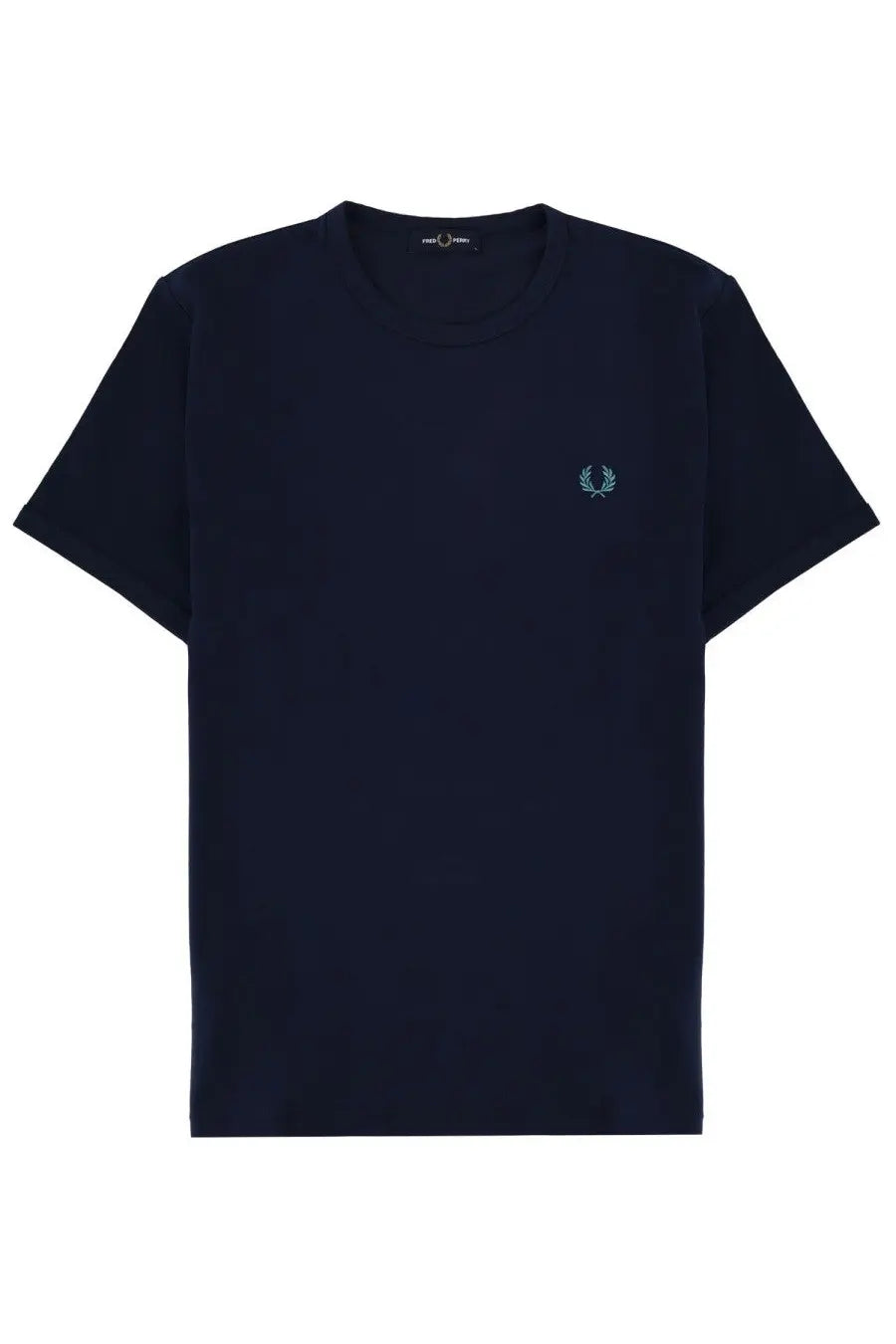 Navy blue Fred Perry men’s t-shirt featuring a small embroidered laurel wreath logo on the left chest