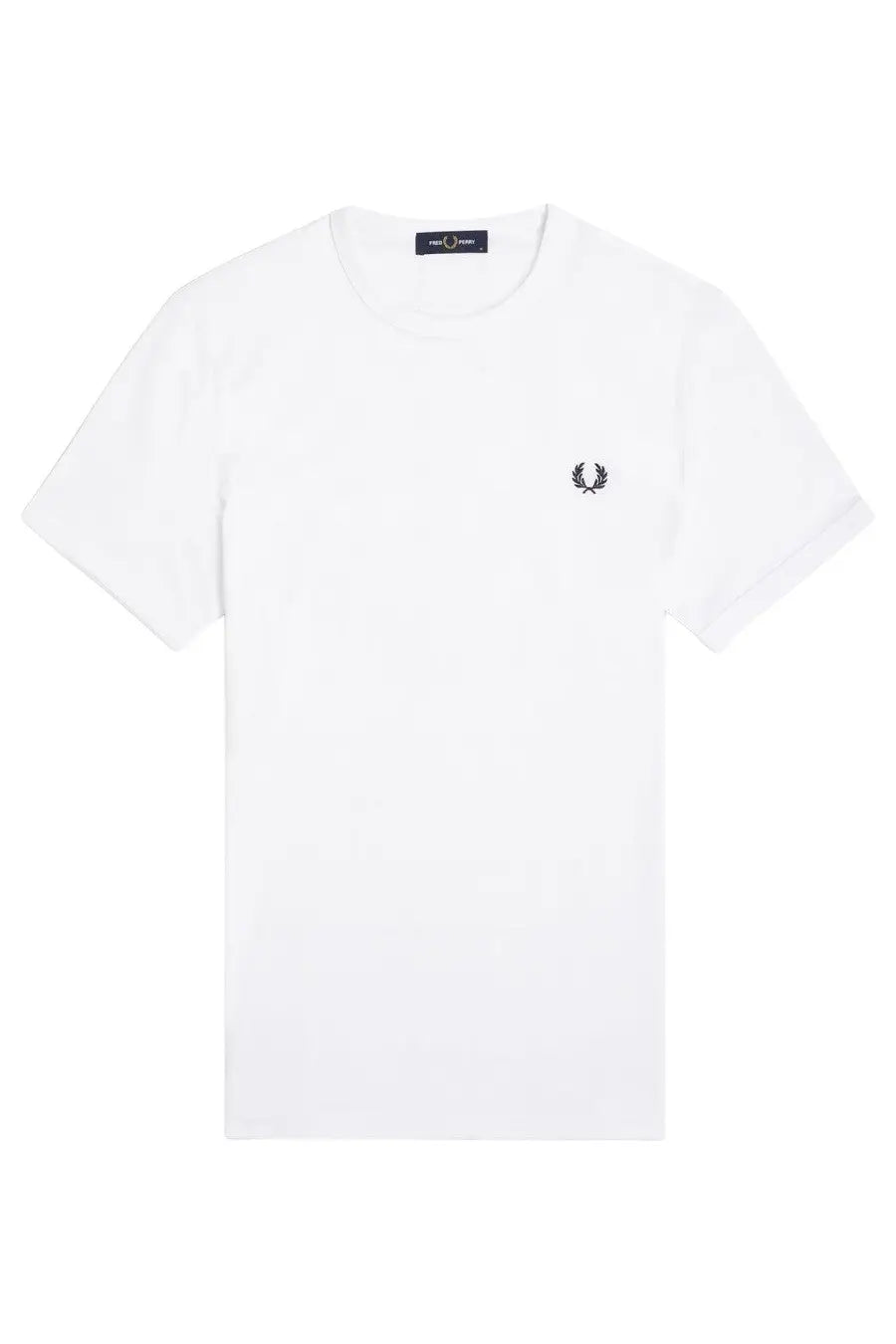 Fred Perry men’s white cotton t-shirt with black embroidered laurel wreath logo on the left chest