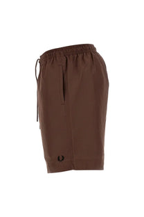 Fred Perry men’s swimsuit brown with elastic waistband and classic woven logo on the lower left leg