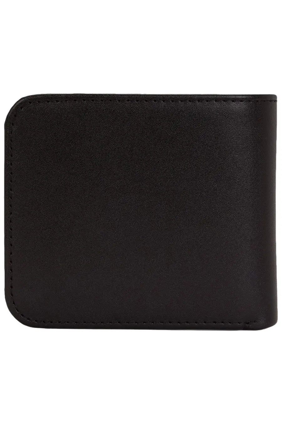 Fred Perry men’s black leather wallet with neat stitching along the edges displaying the front side