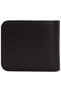 Fred Perry men’s black leather wallet with neat stitching along the edges displaying the front side