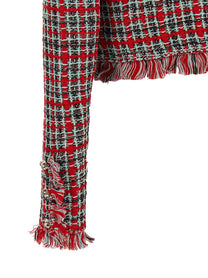 self-portrait Fringed Knit Jacket Red