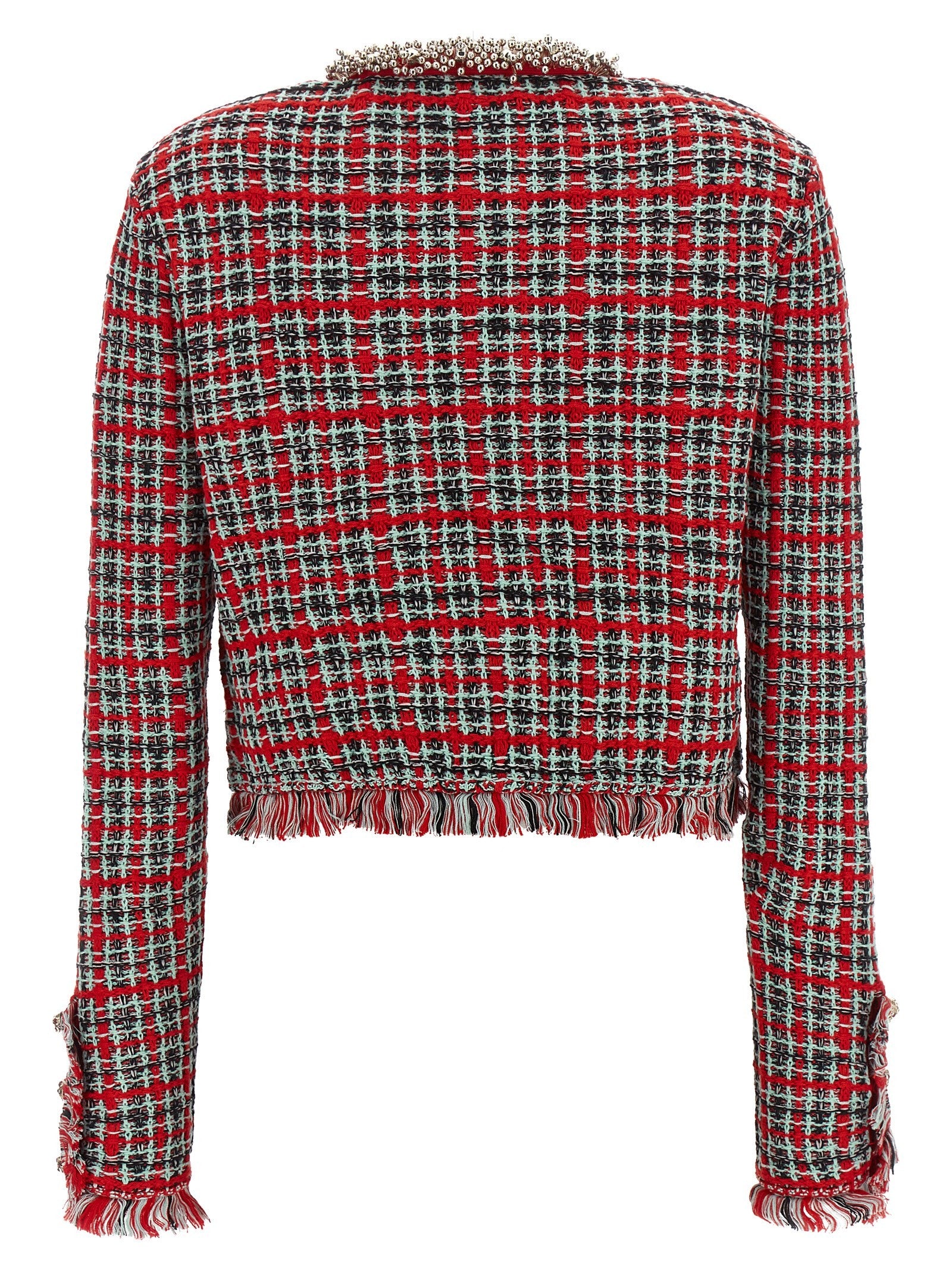 self-portrait Fringed Knit Jacket Red