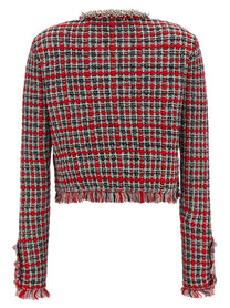 self-portrait Fringed Knit Jacket Red