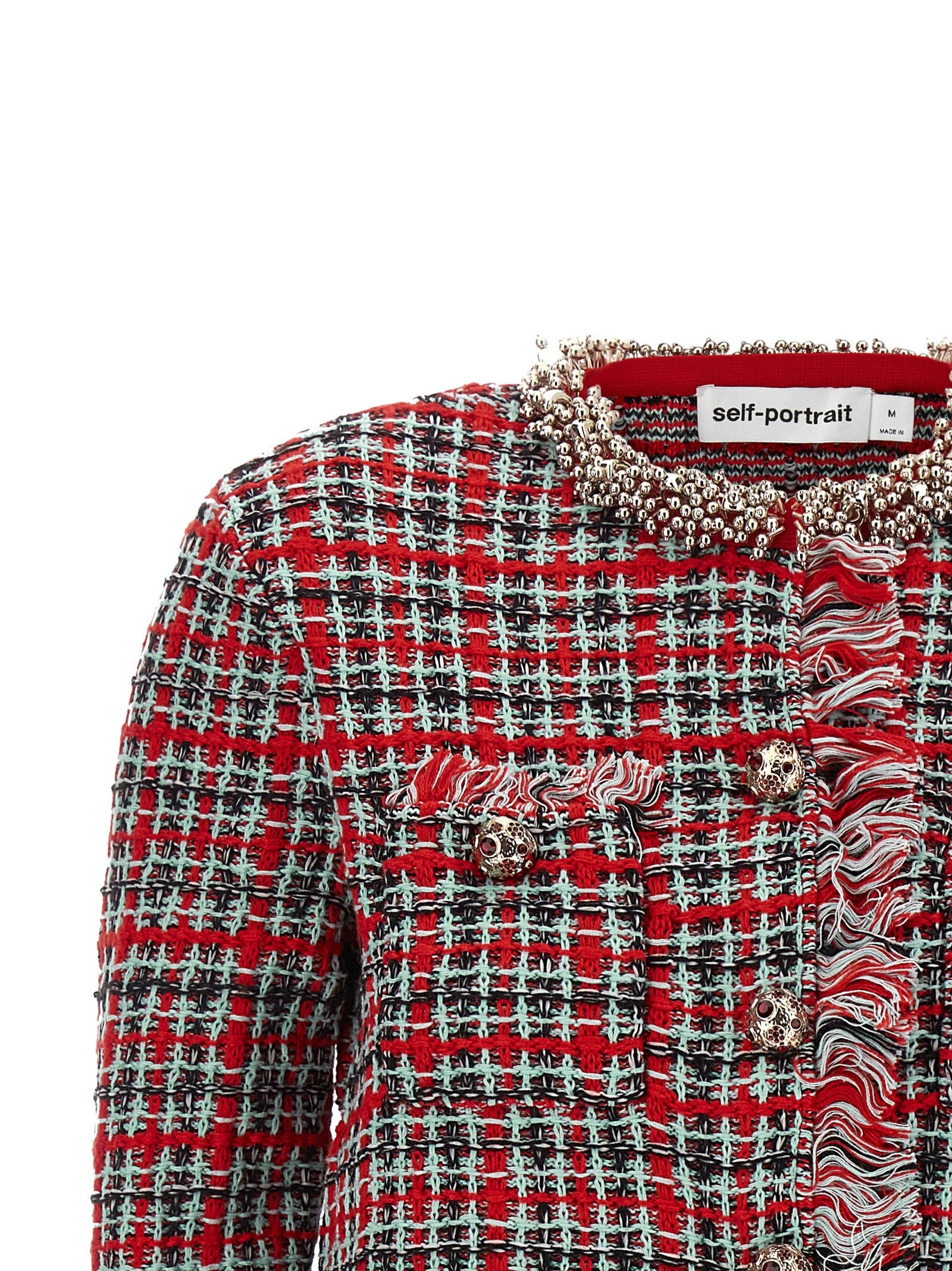self-portrait Fringed Knit Jacket Red