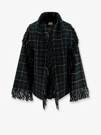 Toteme Women's Fringed Scarf Madras Wool Coat Multicolor