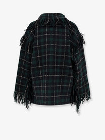 Toteme Women's Fringed Scarf Madras Wool Coat Multicolor