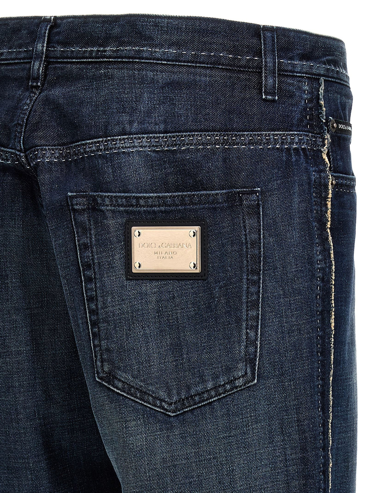 Dolce &amp; Gabbana Fringed Stitching Jeans Blue