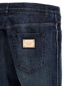 Dolce &amp; Gabbana Fringed Stitching Jeans Blue