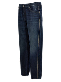 Dolce &amp; Gabbana Fringed Stitching Jeans Blue