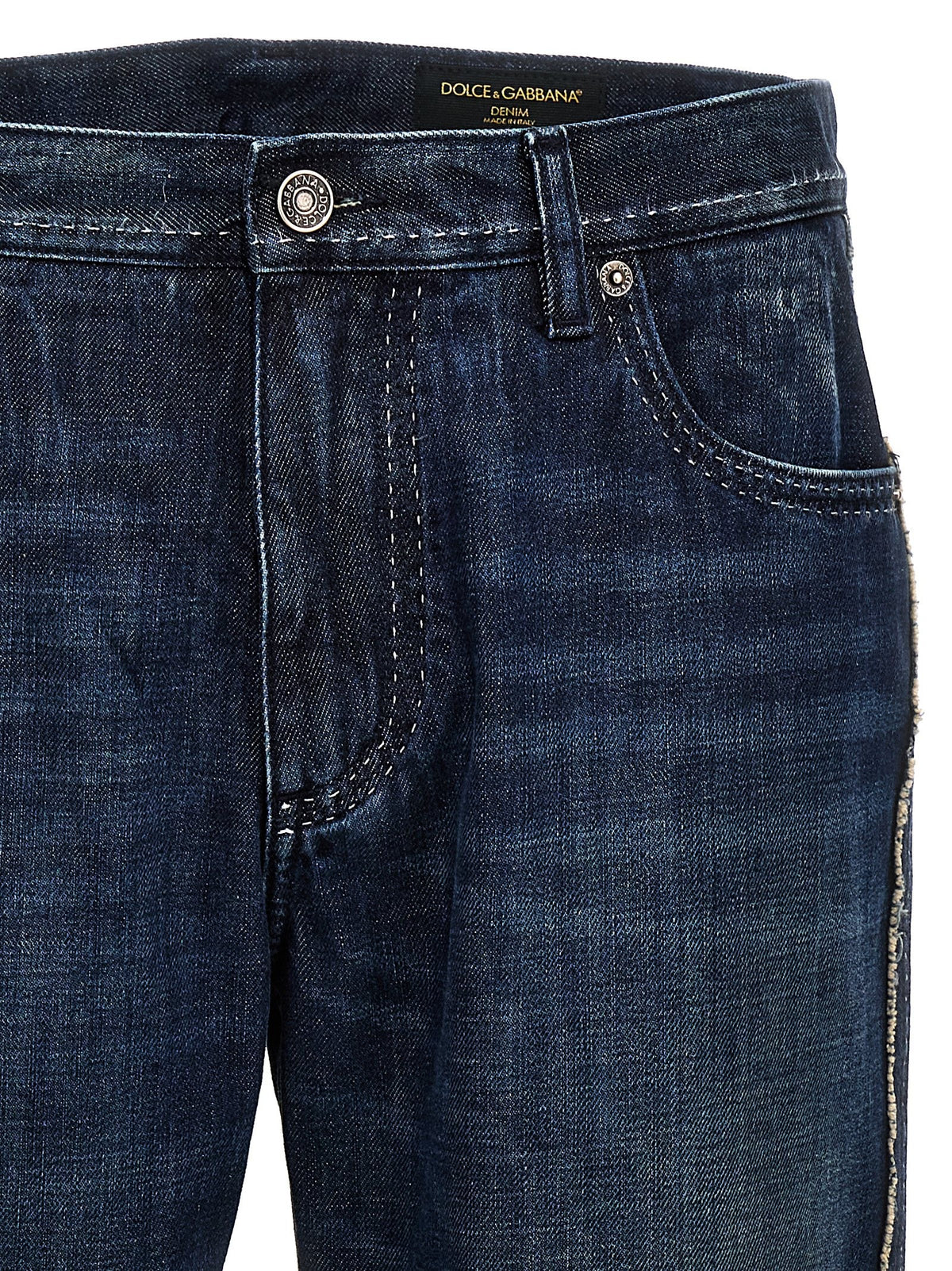 Dolce &amp; Gabbana Fringed Stitching Jeans Blue
