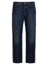 Dolce &amp; Gabbana Fringed Stitching Jeans Blue