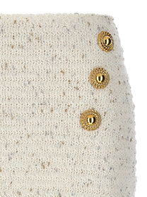 Balmain Fringed Tweed Skirt White