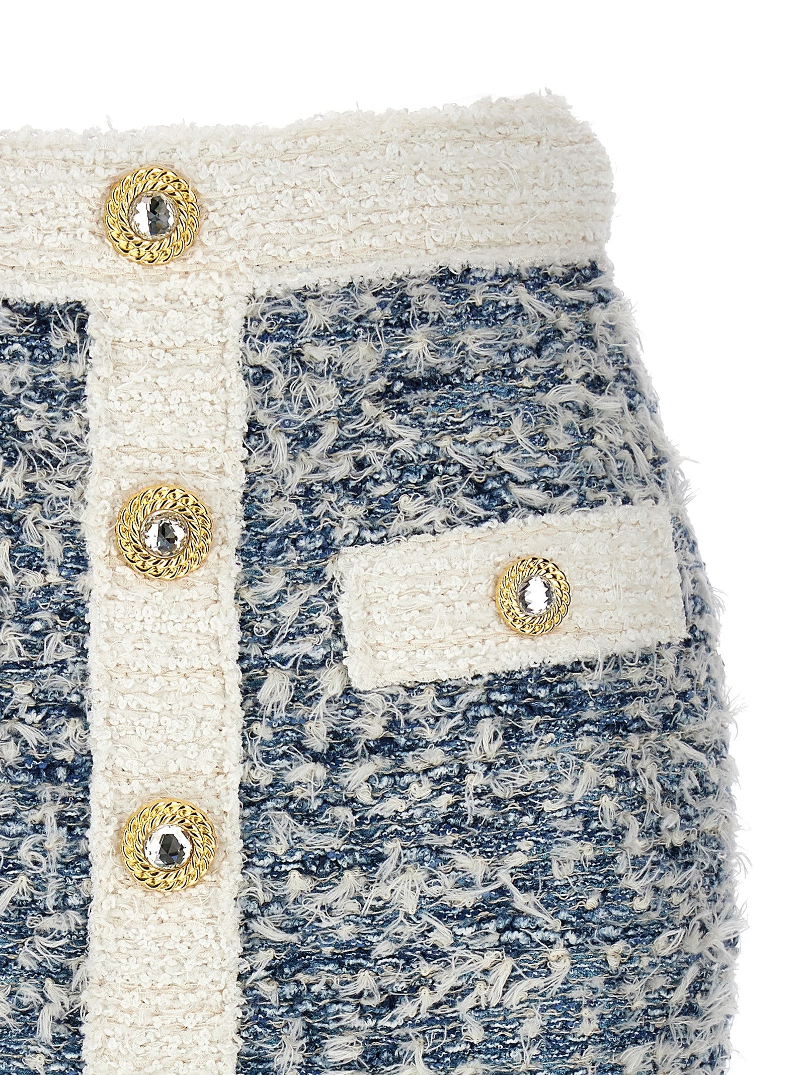 Balmain Fringed Tweed Skirt Blue