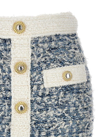 Balmain Fringed Tweed Skirt Blue
