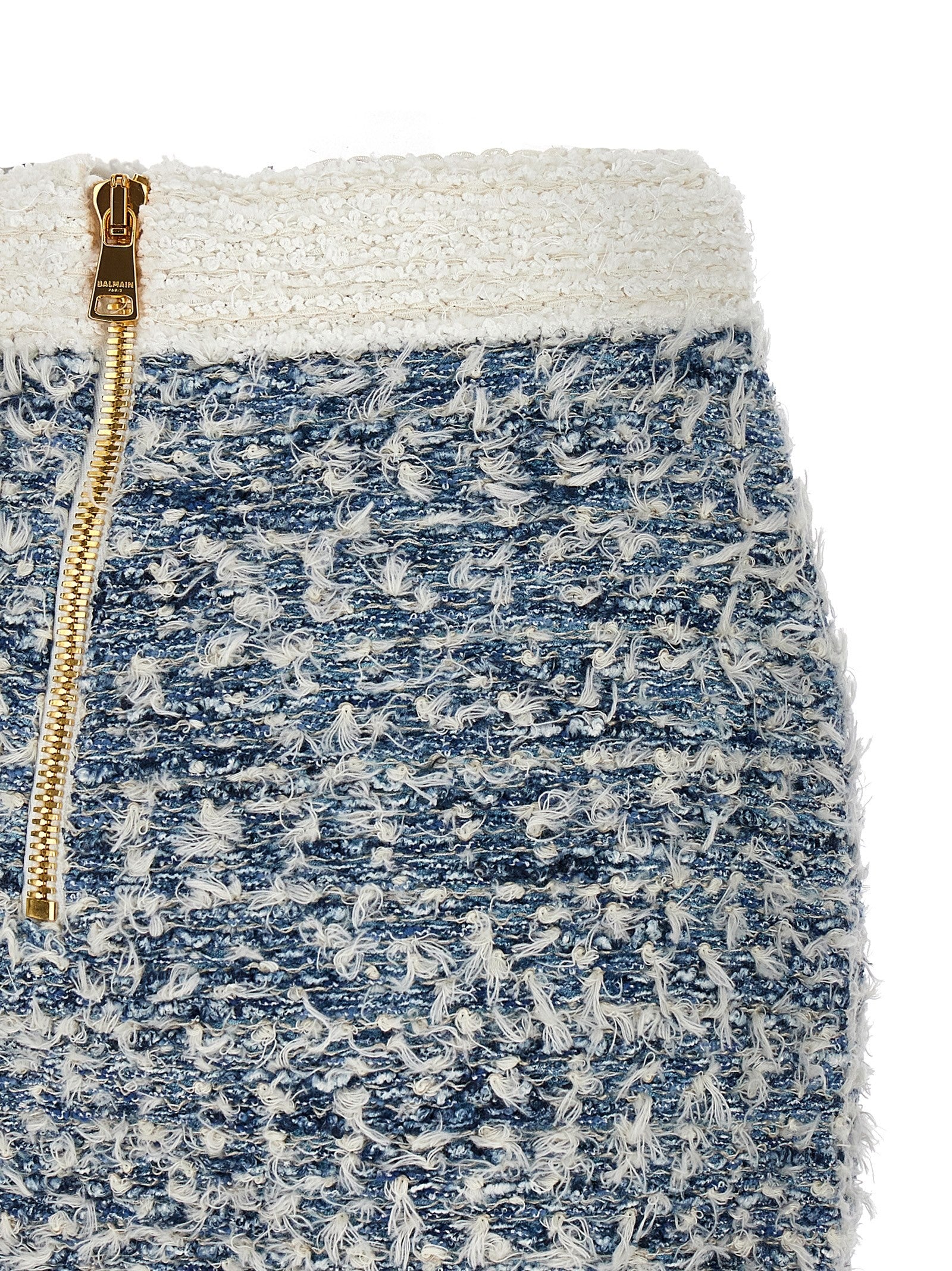 Balmain Fringed Tweed Skirt Blue