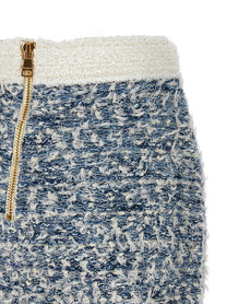 Balmain Fringed Tweed Skirt Blue