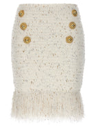 Balmain Fringed Tweed Skirt White