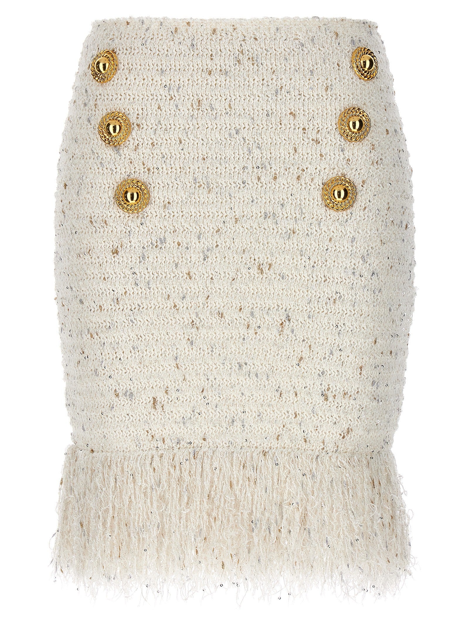 Balmain Fringed Tweed Skirt White