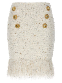 Balmain Fringed Tweed Skirt White