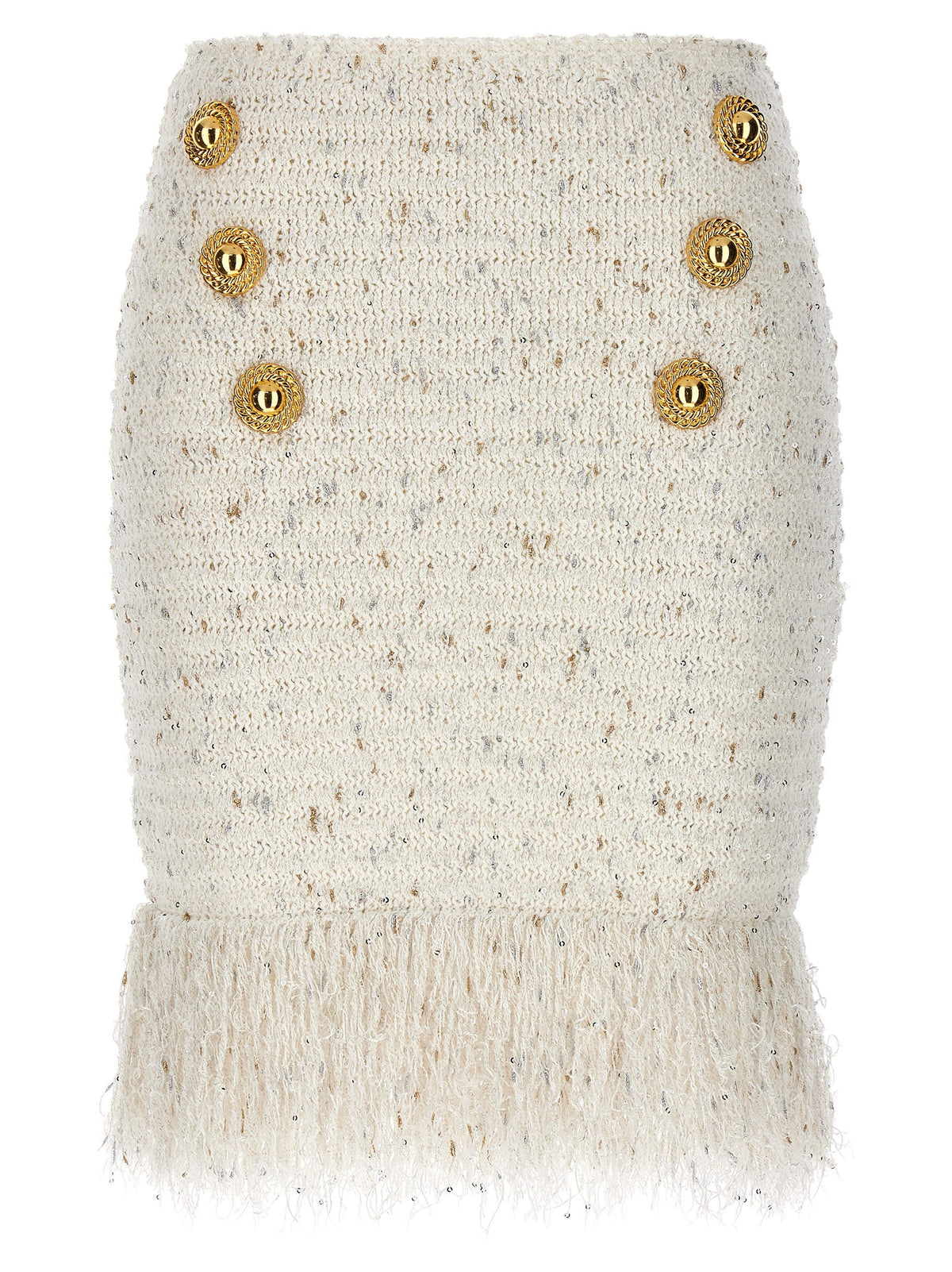 Balmain Fringed Tweed Skirt White