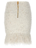 Balmain Fringed Tweed Skirt White, view 2