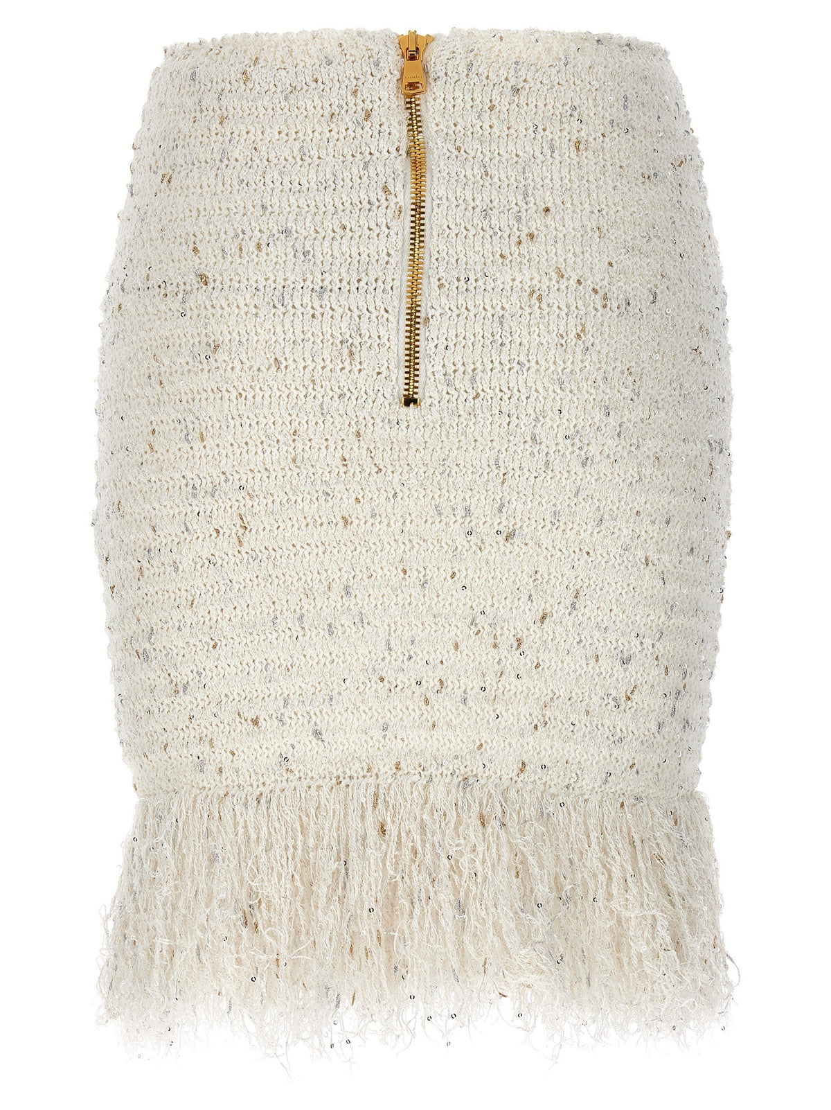 Balmain Fringed Tweed Skirt White, view 2