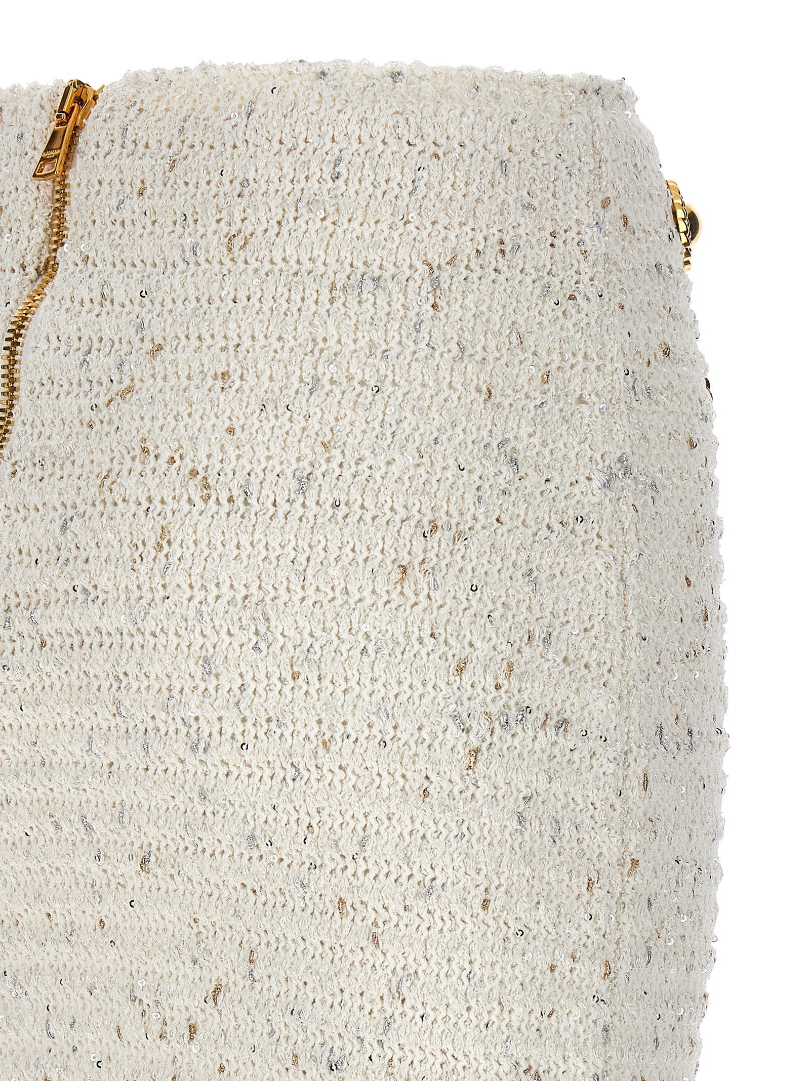 Balmain Fringed Tweed Skirt White