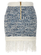 Balmain Fringed Tweed Skirt Blue, view 2