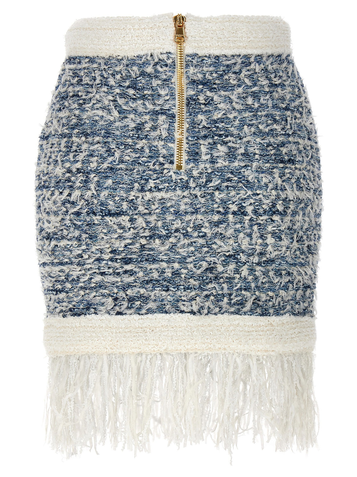 Balmain Fringed Tweed Skirt Blue, view 2