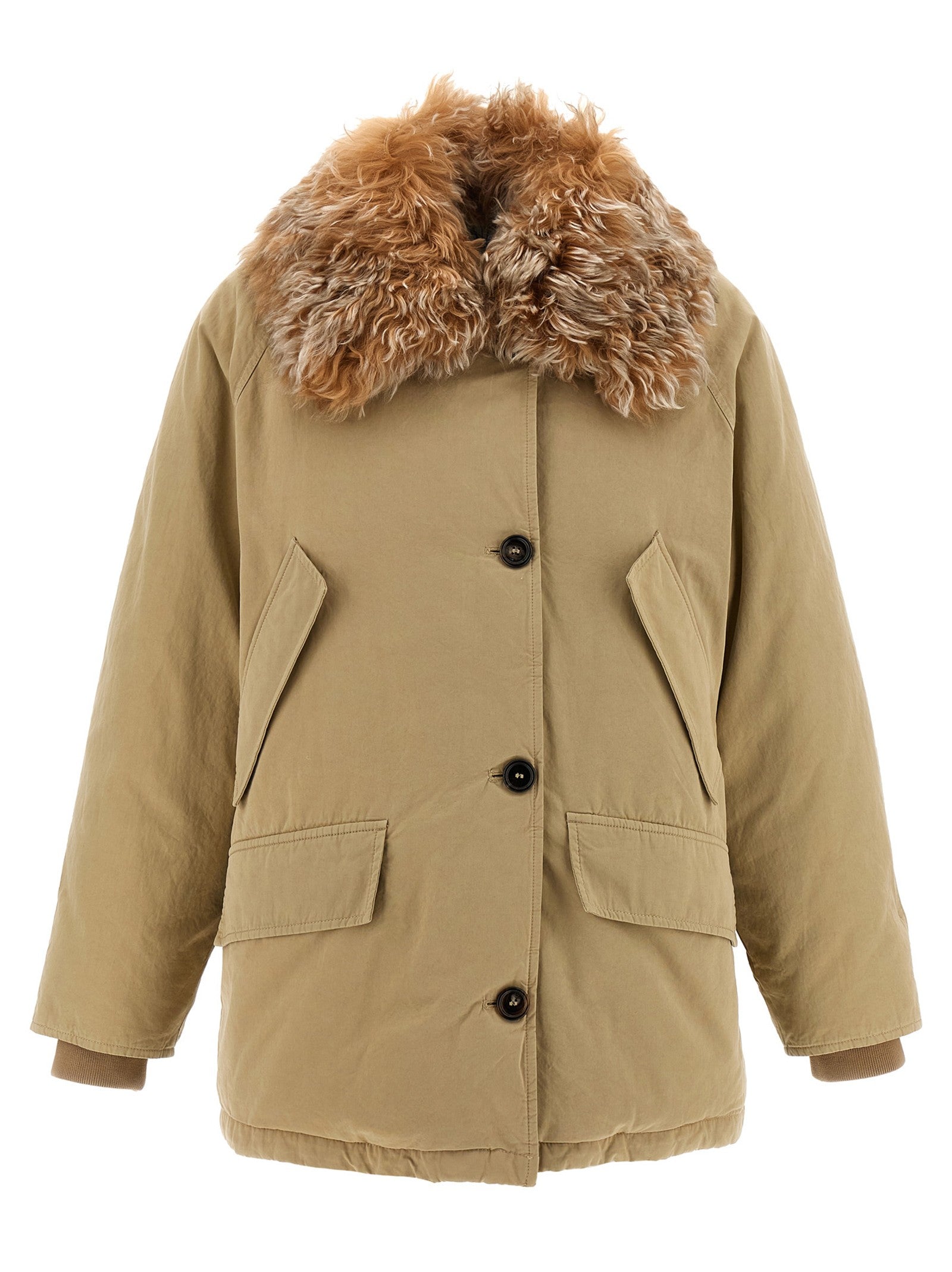 PRADA Fur Collar Jacket Beige