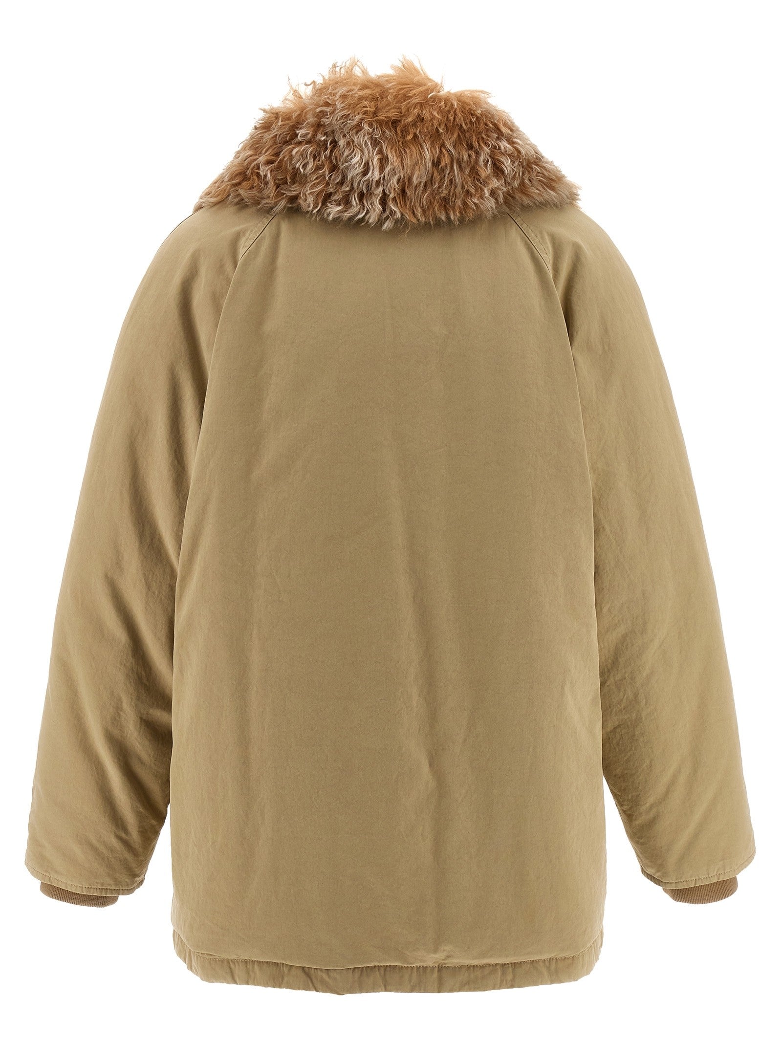 PRADA Fur Collar Jacket Beige