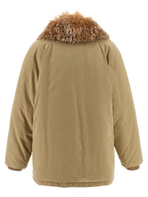 PRADA Fur Collar Jacket Beige