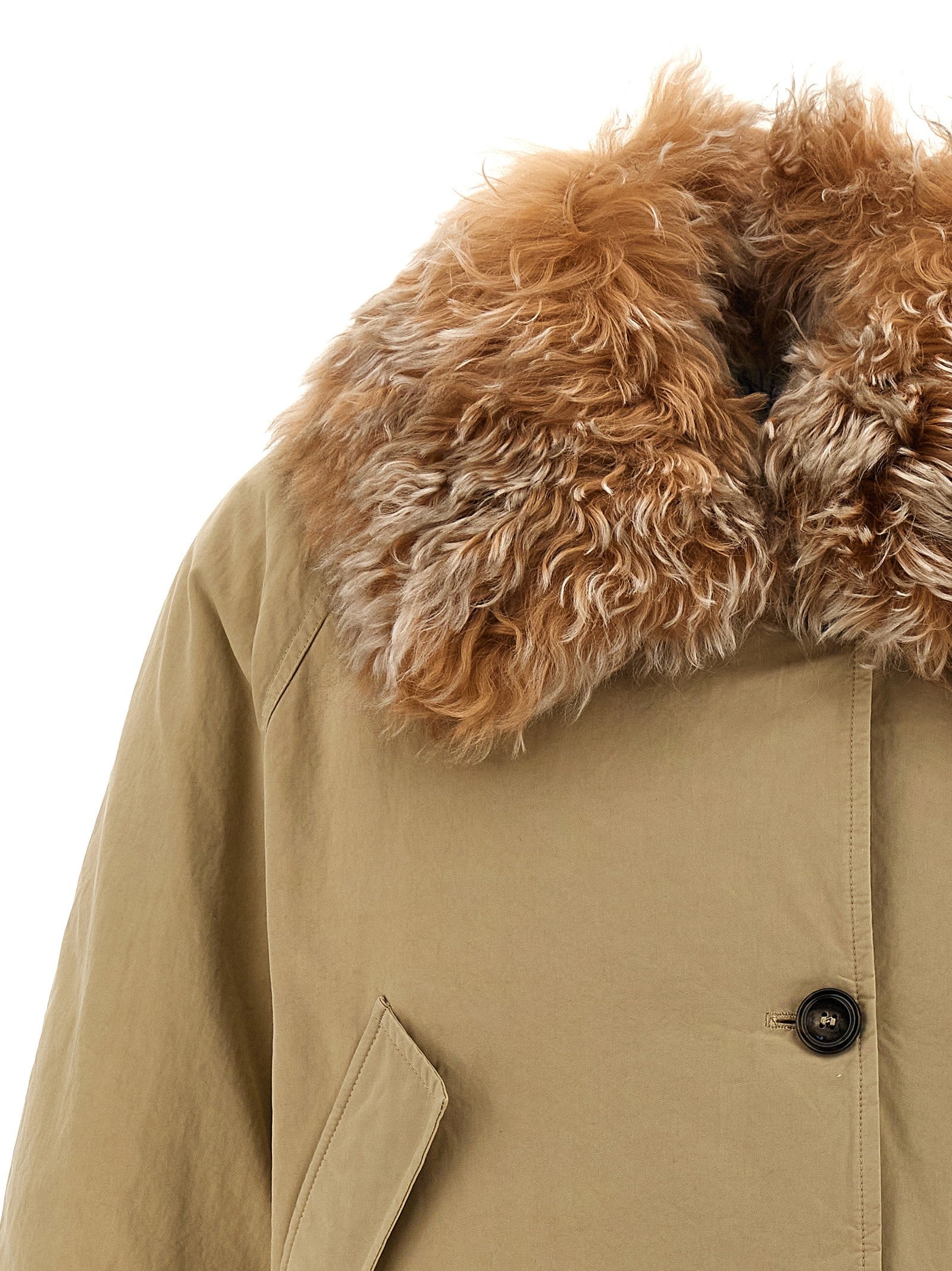 PRADA Fur Collar Jacket Beige