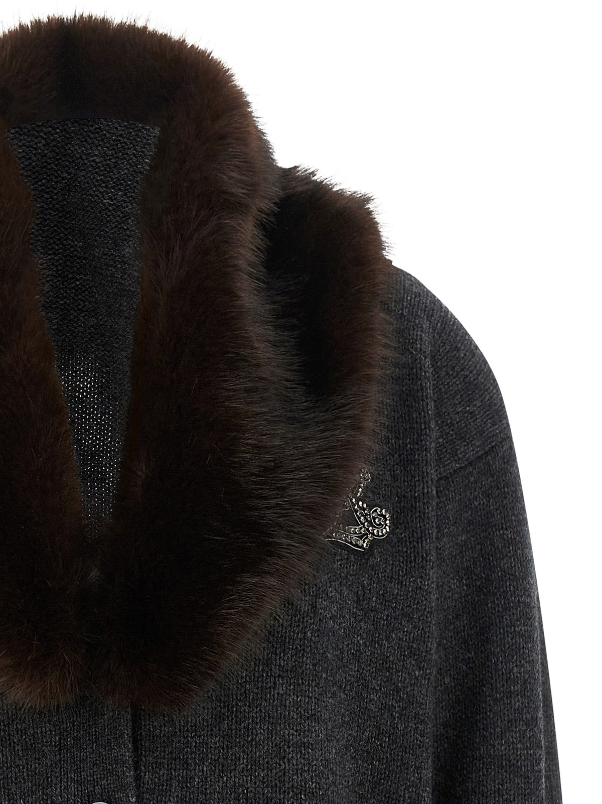 Lauren Ralph Lauren Fur Insert Cardigan Grey