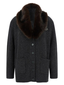 Lauren Ralph Lauren Fur Insert Cardigan Grey