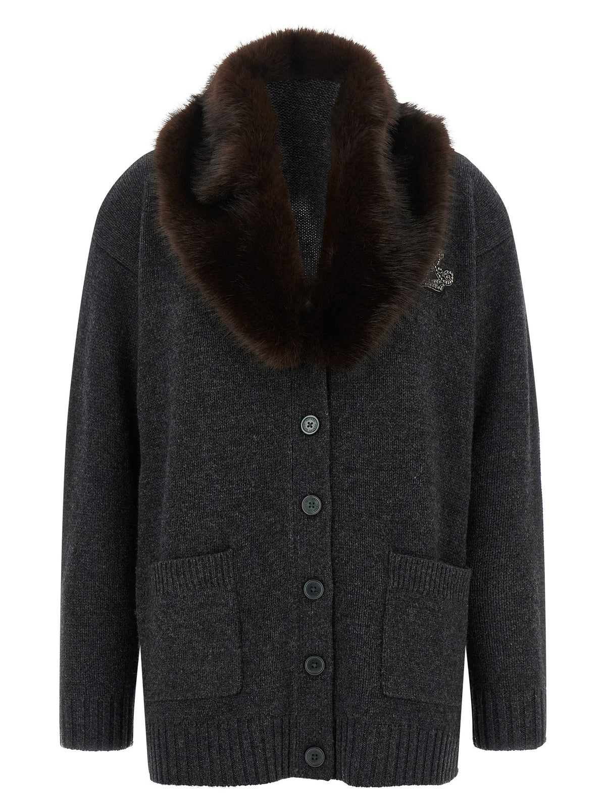 Lauren Ralph Lauren Fur Insert Cardigan Grey