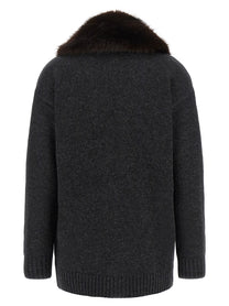 Lauren Ralph Lauren Fur Insert Cardigan Grey