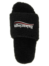 Balenciaga Furry Open Sandals Black