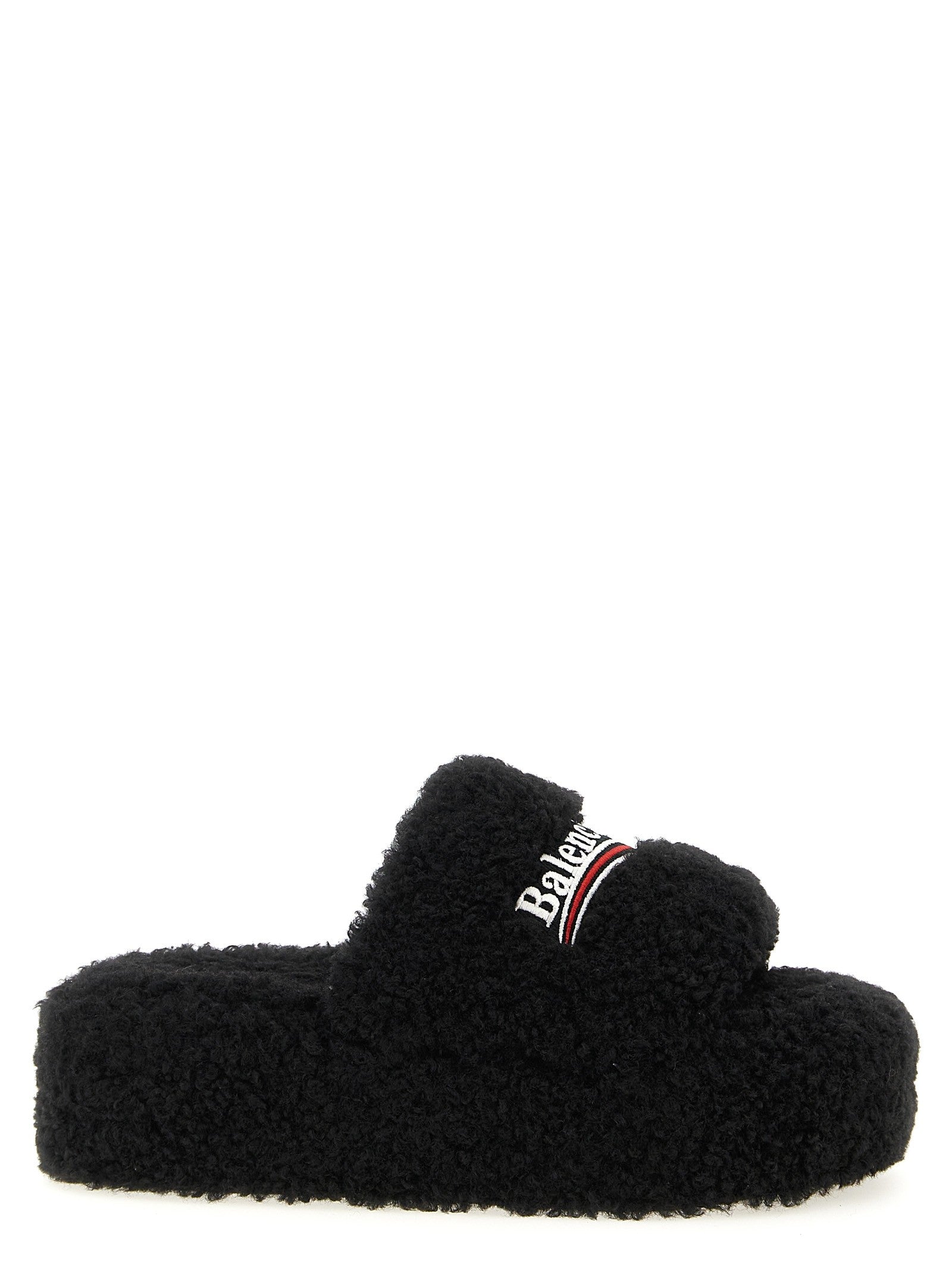 Balenciaga Furry Platform Slides Black